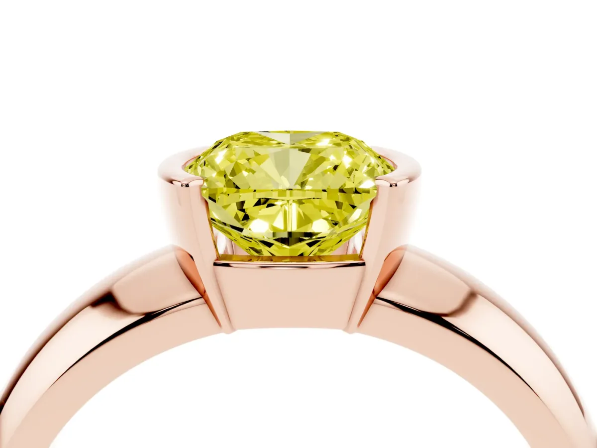 Fancy Yellow Cushion Cut Solitaire Tension Set Diamond Ring with Wide Band Rose gold