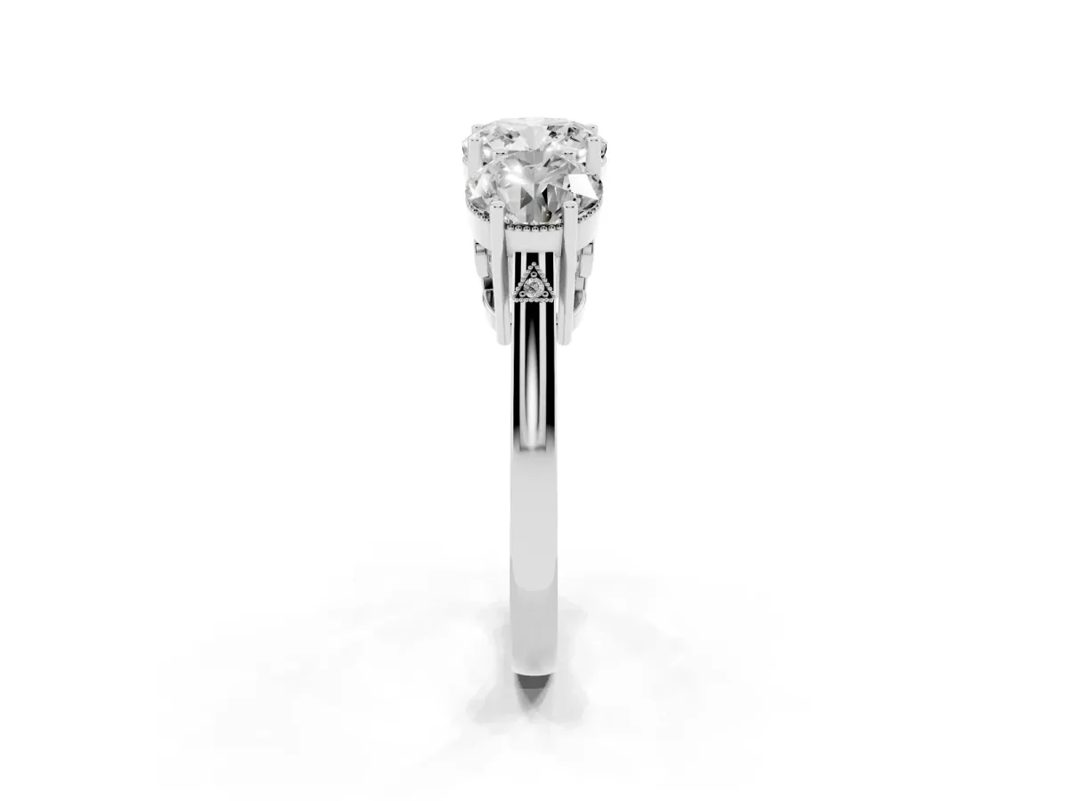 Three-Stone Cushion Cut Diamond Engagement Ring with Prong Setting on a Classic Band Silver
