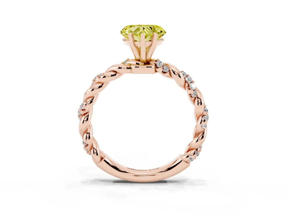 Fancy Yellow Heart Cut Diamond Solitaire Ring with Twisted Band and Pavé Accents Rose gold