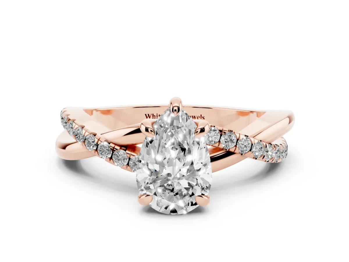 Pear Cut Cut Diamond Twist Band Solitaire with Prong Setting Rose gold