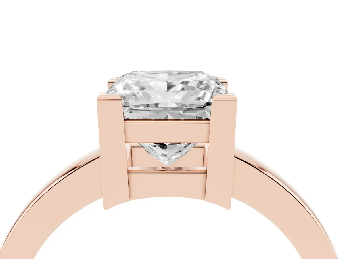 Princess Cut Cut Solitaire Ring with Four-Prong Setting and Classic Band Rose gold