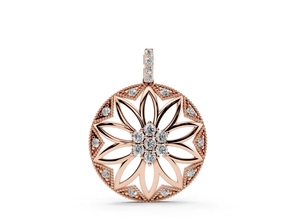 Round Diamond Cluster Flower Pendant Rose gold