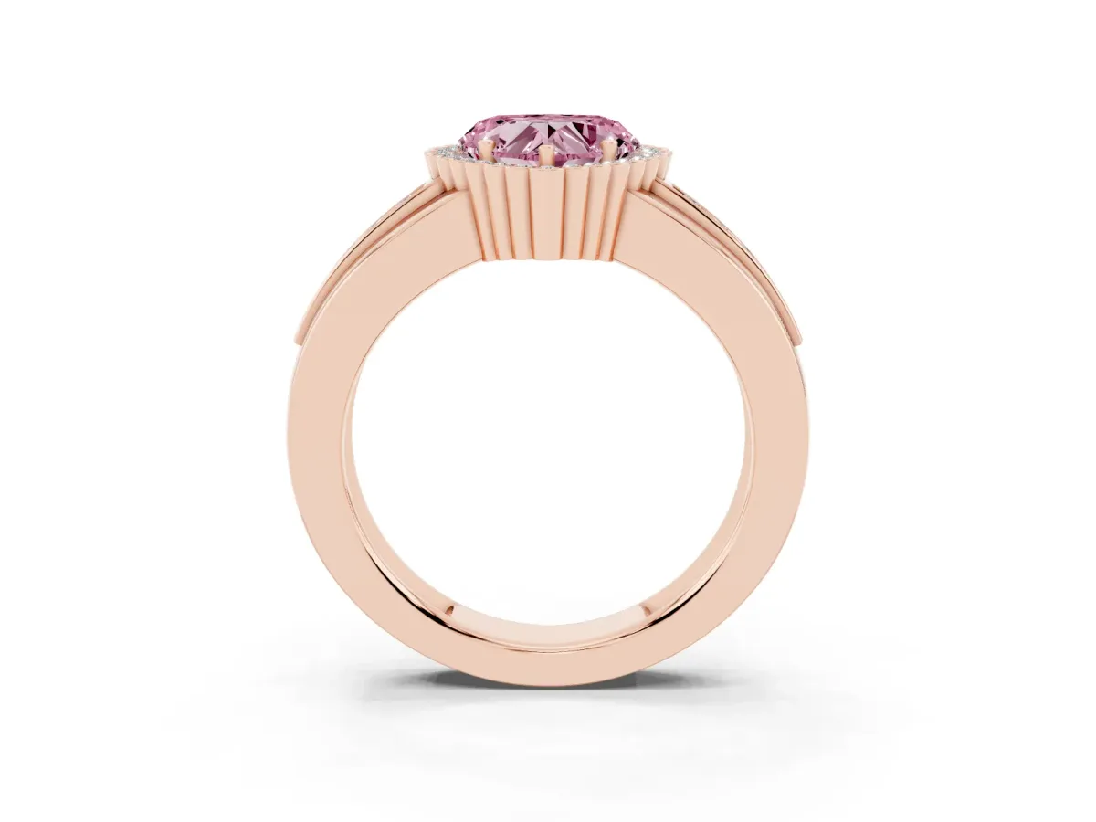 Fancy Pink Heart Cut Cut Halo Pave Band Four-Prong Ring Rose gold