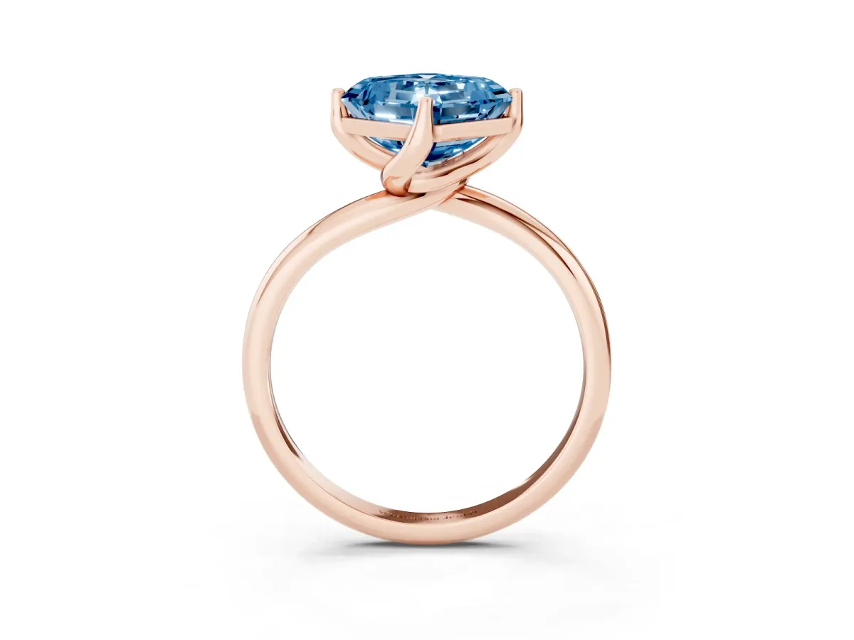 Fancy Blue Asscher Cut Diamond Solitaire Engagement Ring with Four-Prong Setting and Classic Band Rose gold