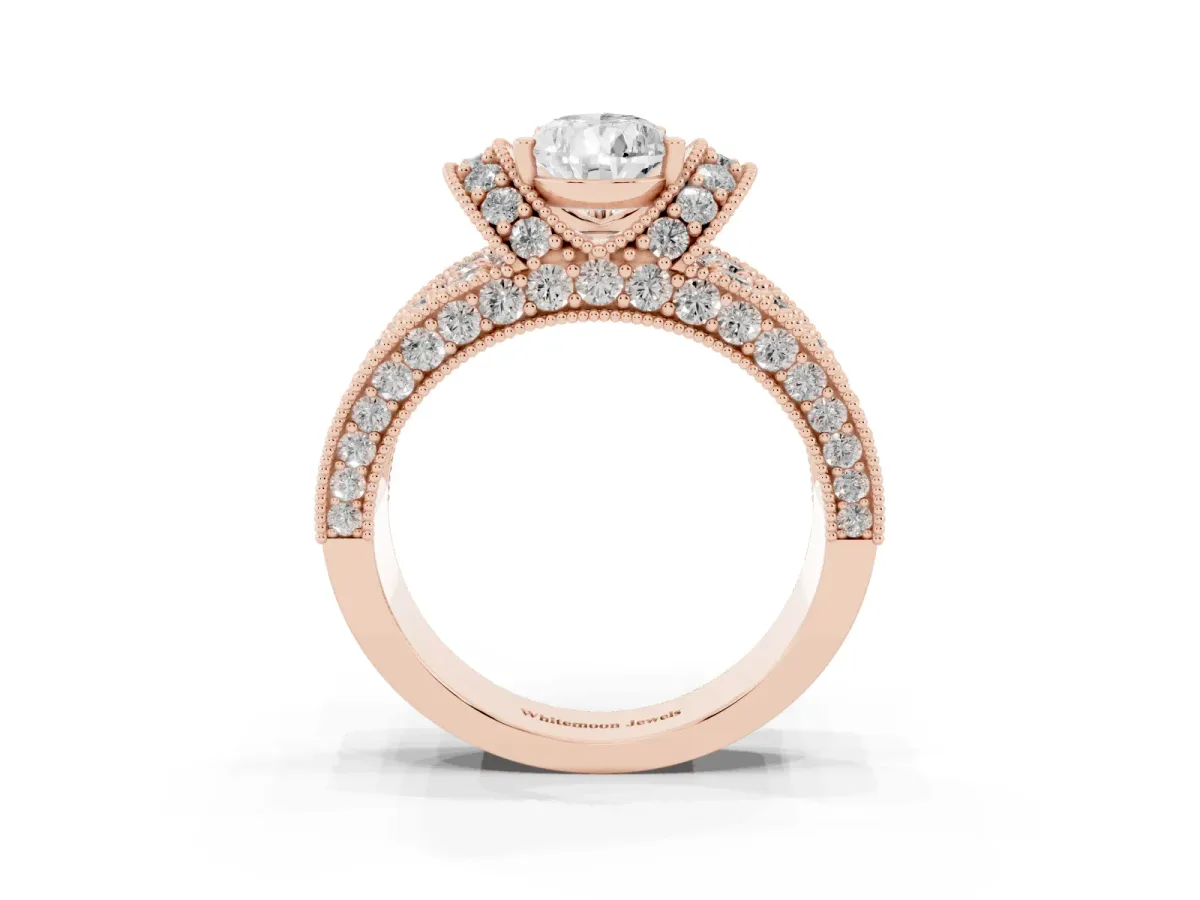 Pear Cut Halo Pave Diamond Engagement Ring with Milgrain Detailing Rose gold