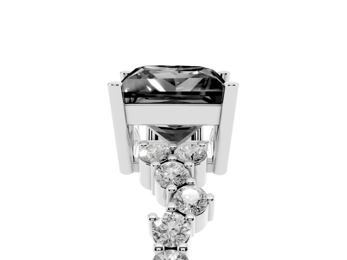 Fancy Black Princess Cut Diamond Scattered Round Accent Ring with Prong Setting Silver