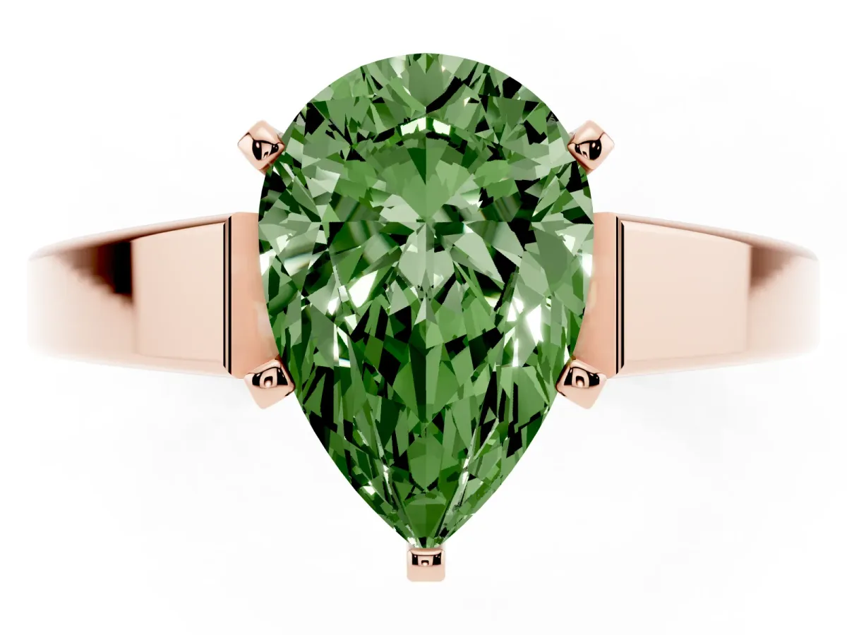 Fancy Green Pear Cut Solitaire Engagement Ring with Four-Prong Setting and Tapered Band Rose gold