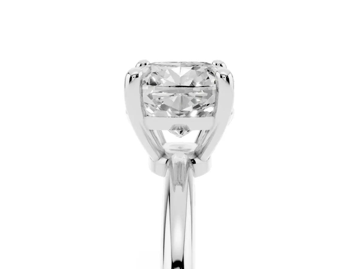 Cushion Cut Solitaire Diamond Ring with 4-Prong Setting on a Classic Band Silver
