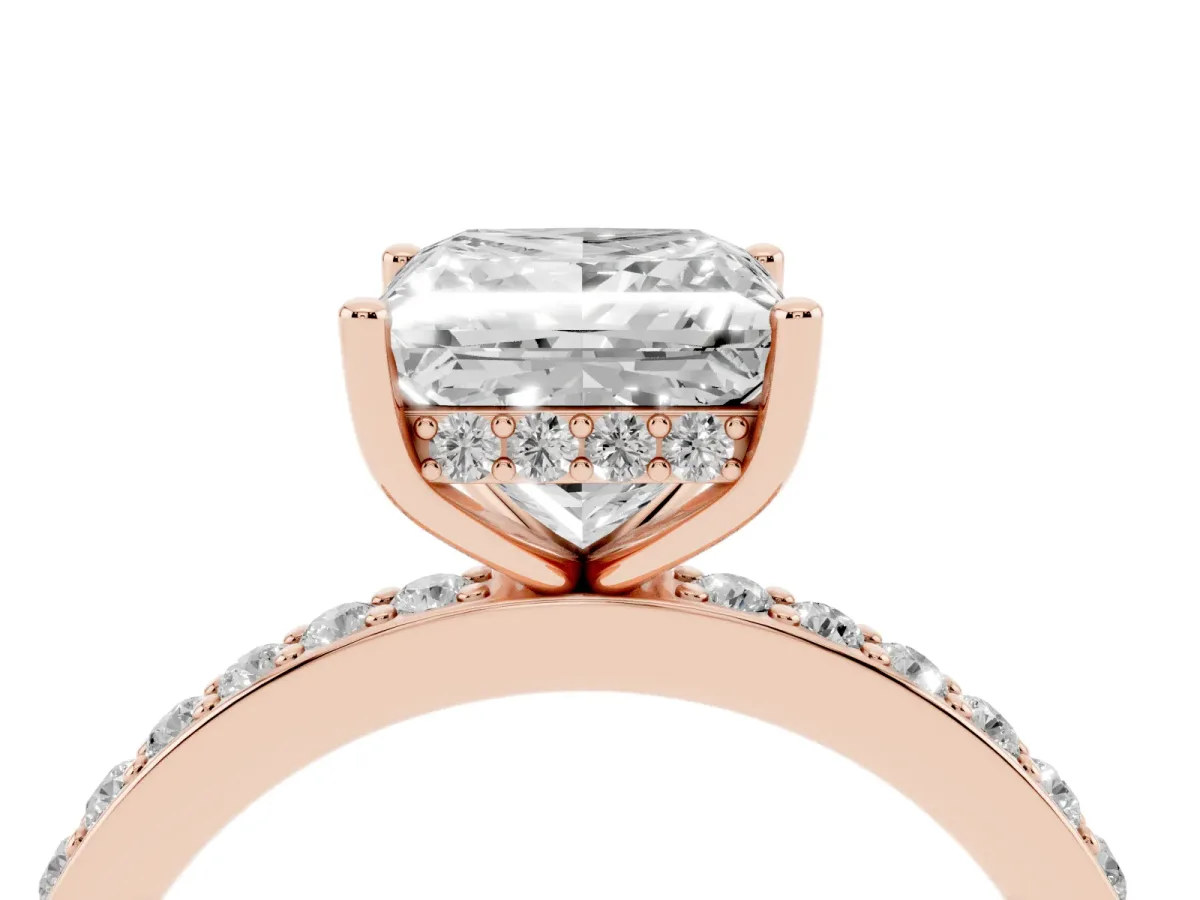 Princess Cut Cut Diamond Pavé Band Ring with Four-Prong Setting Rose gold