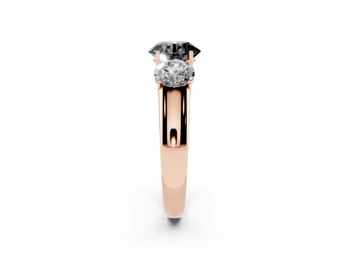 Fancy Black Three-Stone Round Cut Cut Diamond Ring with Prong Setting and Classic Band Rose gold