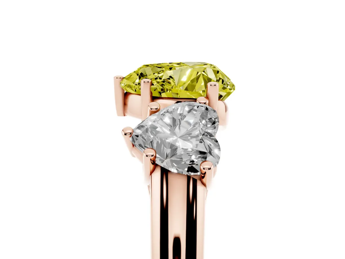 Fancy Yellow Three-Stone Heart Cut Diamond Engagement Ring with Prong Setting Rose gold