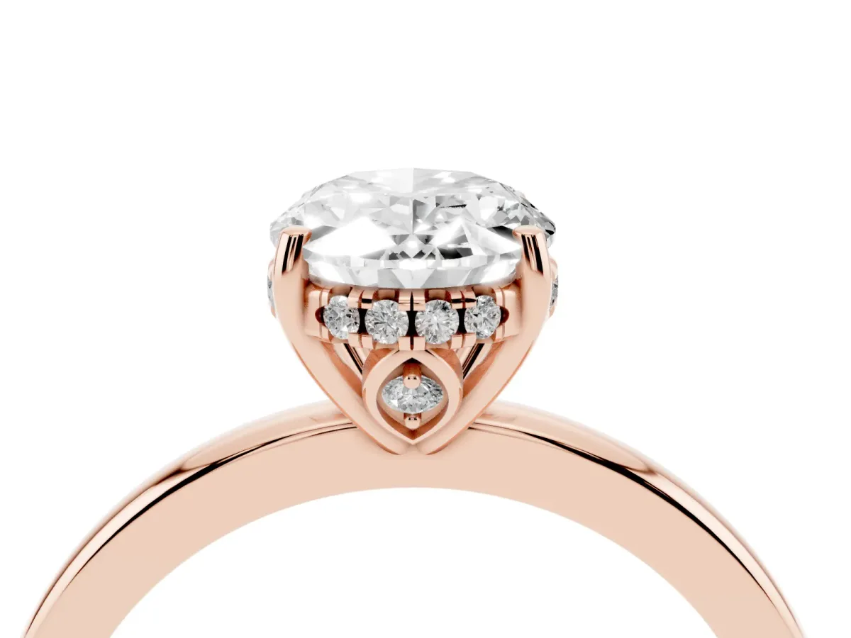 Oval Cut Solitaire Diamond Ring with Prong Setting and Plain Band Rose gold