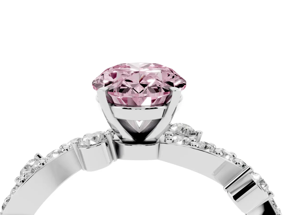 Fancy Pink Oval Cut Cut Solitaire Diamond Twisted Band with Pave Setting Silver