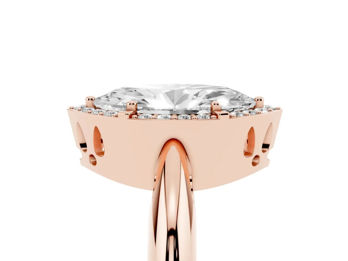 Marquise Cut Cut Diamond Halo Engagement Ring with Split Shank and Four-Prong Setting Rose gold
