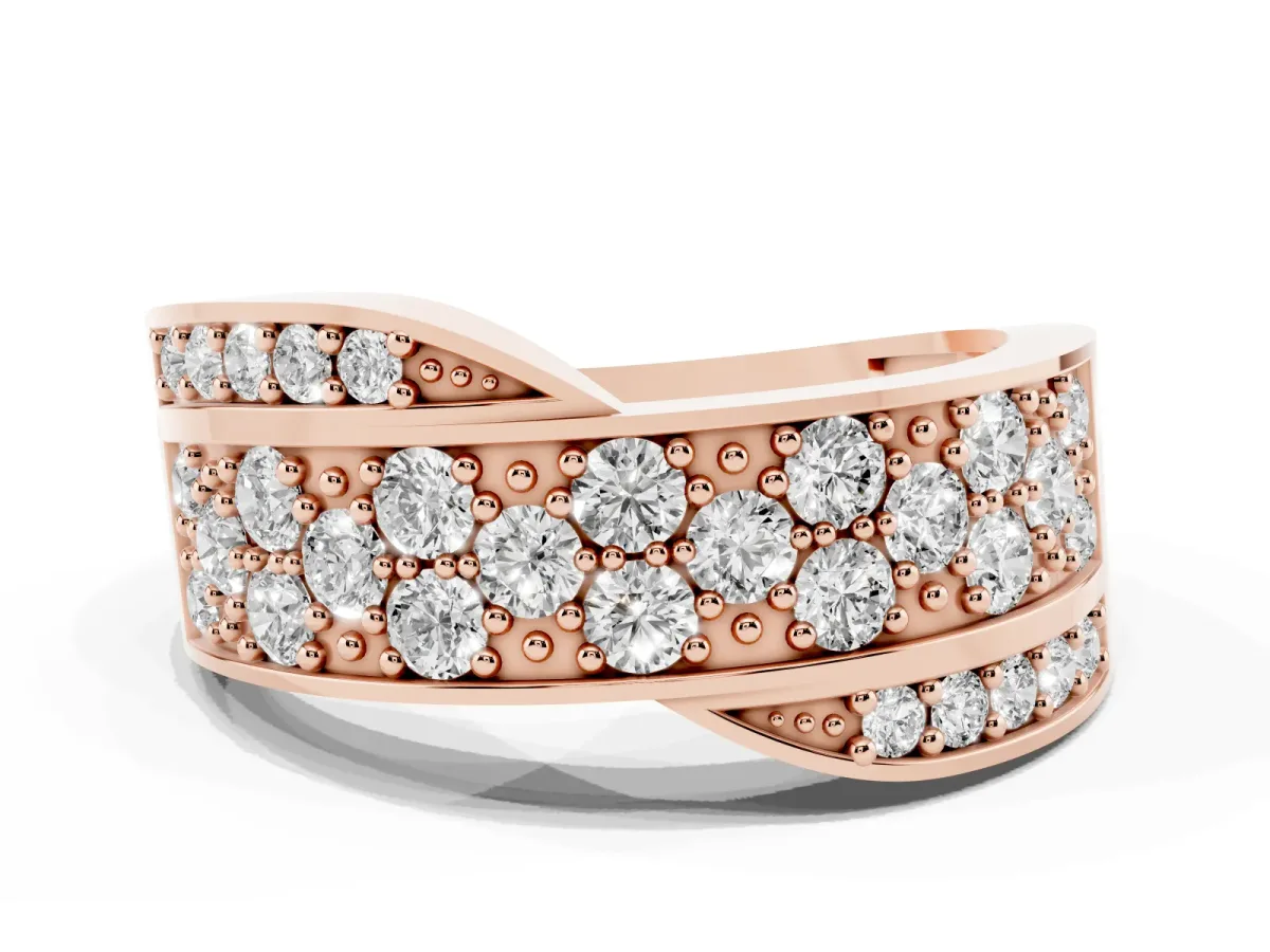 Pavé Round Diamond Crossover Band with Bead Prong Setting Rose gold