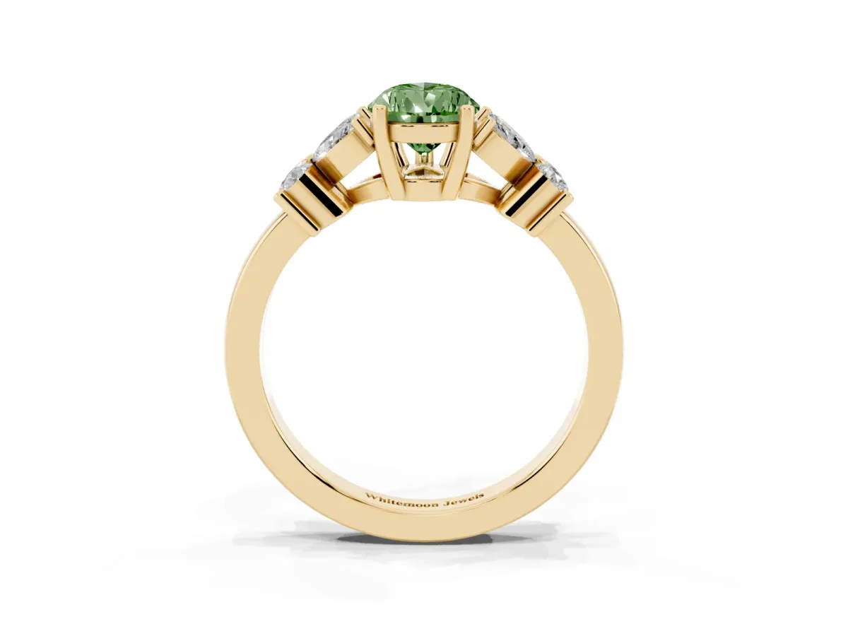 Fancy Green Pear Cut Diamond Floral Cluster Ring with Solitaire Band and Prong Setting Yellow gold