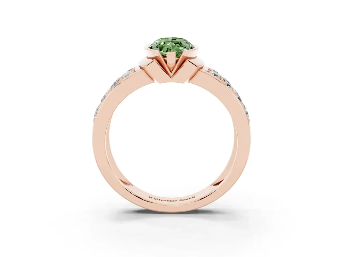 Fancy Green Marquise Cut Brilliant Diamond Channel Set Wide Band Ring with Bezel Setting Rose gold