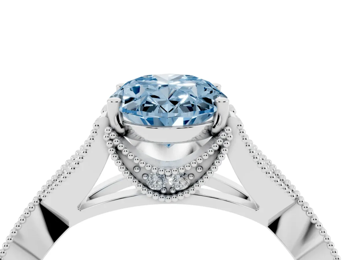 Fancy Blue Oval Cut Cut Diamond Twisted Band with Milgrain Pave Setting and Four-Prong Setting Silver