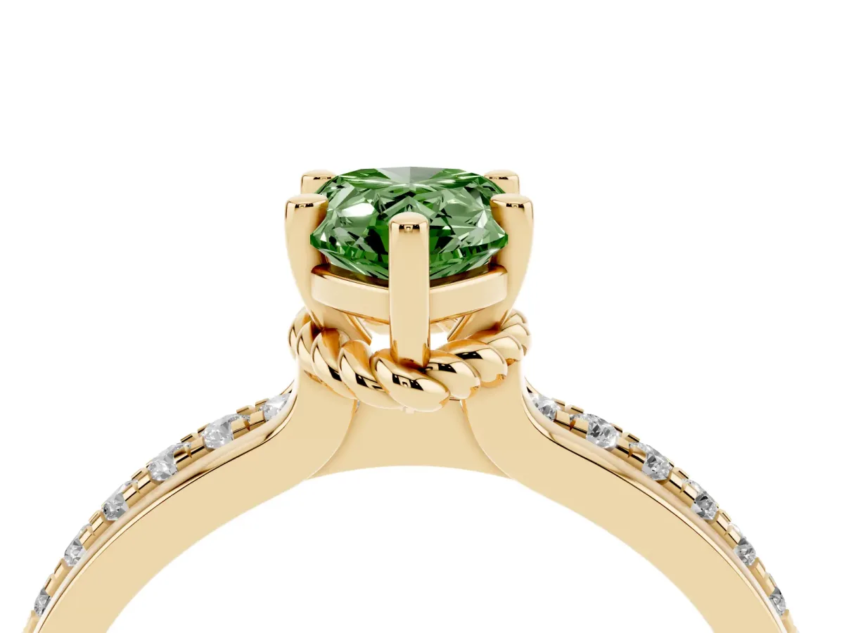 Fancy Green Pear Cut Solitaire Diamond Ring with Channel Set Band and Six-Prong Setting Yellow gold