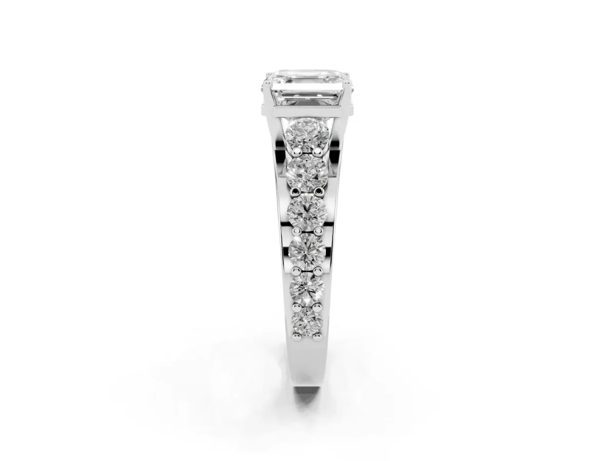 Asscher Cut Diamond Engagement Ring with Pavé Band and Four-Prong Setting Silver