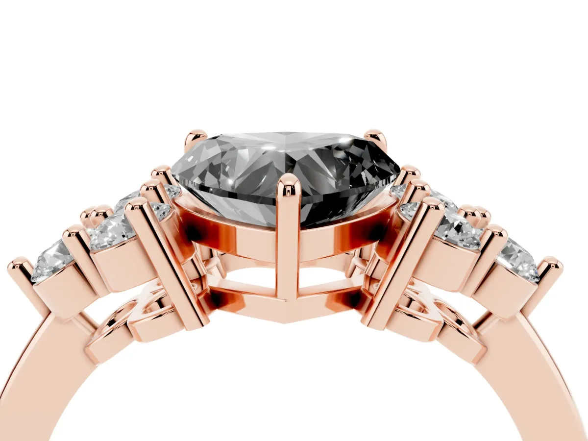 Fancy Black Heart Cut Brilliant Diamond Cluster Accent Solitaire Ring with Prong Setting Rose gold