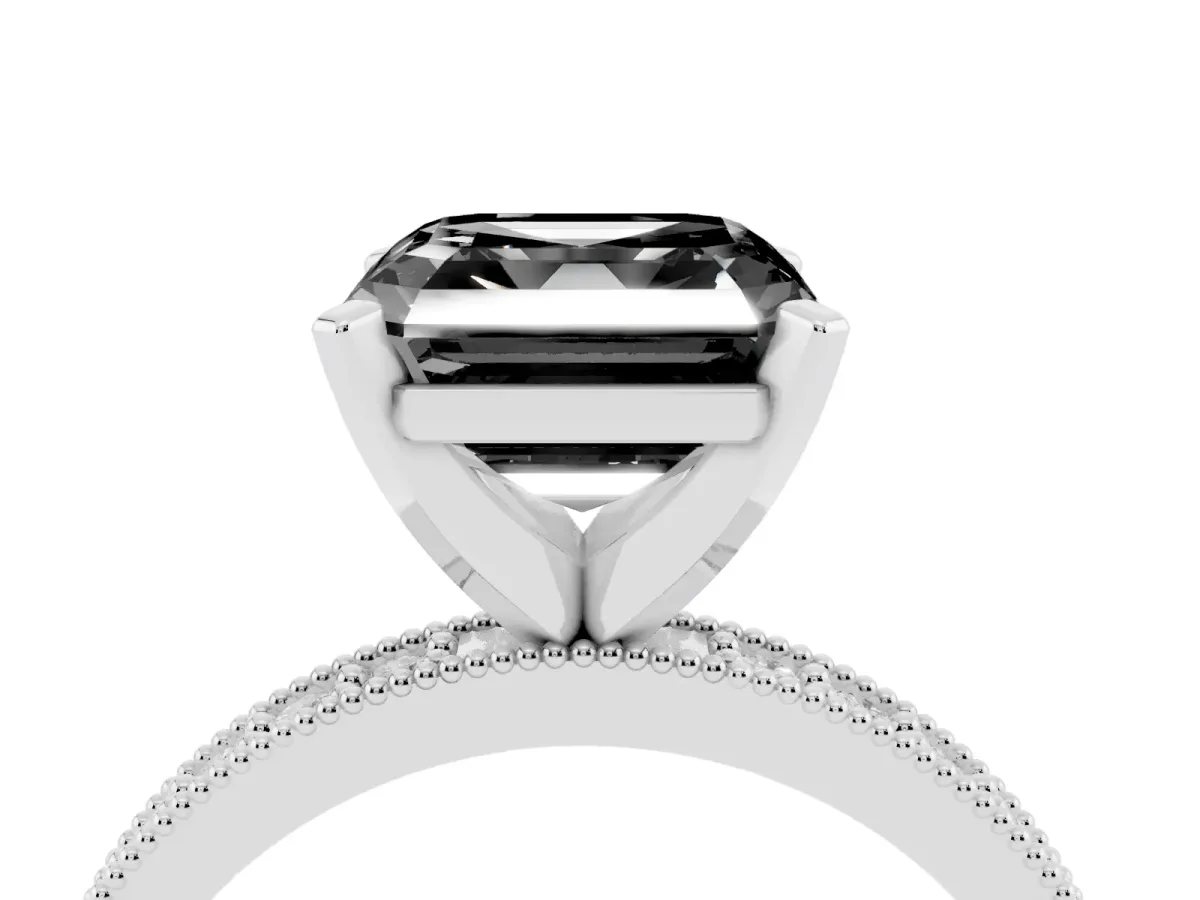 Fancy Black Asscher Cut Diamond Milgrain Pavé Engagement Ring with Four-Prong Setting Silver