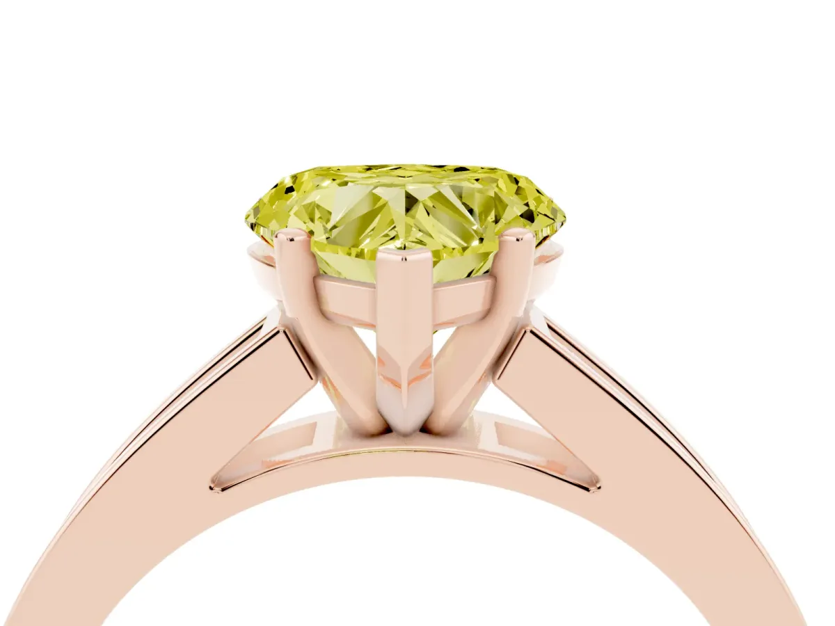 Fancy Yellow Heart Cut Solitaire Diamond Ring with Channel-Set Band and Four-Prong Setting Rose gold