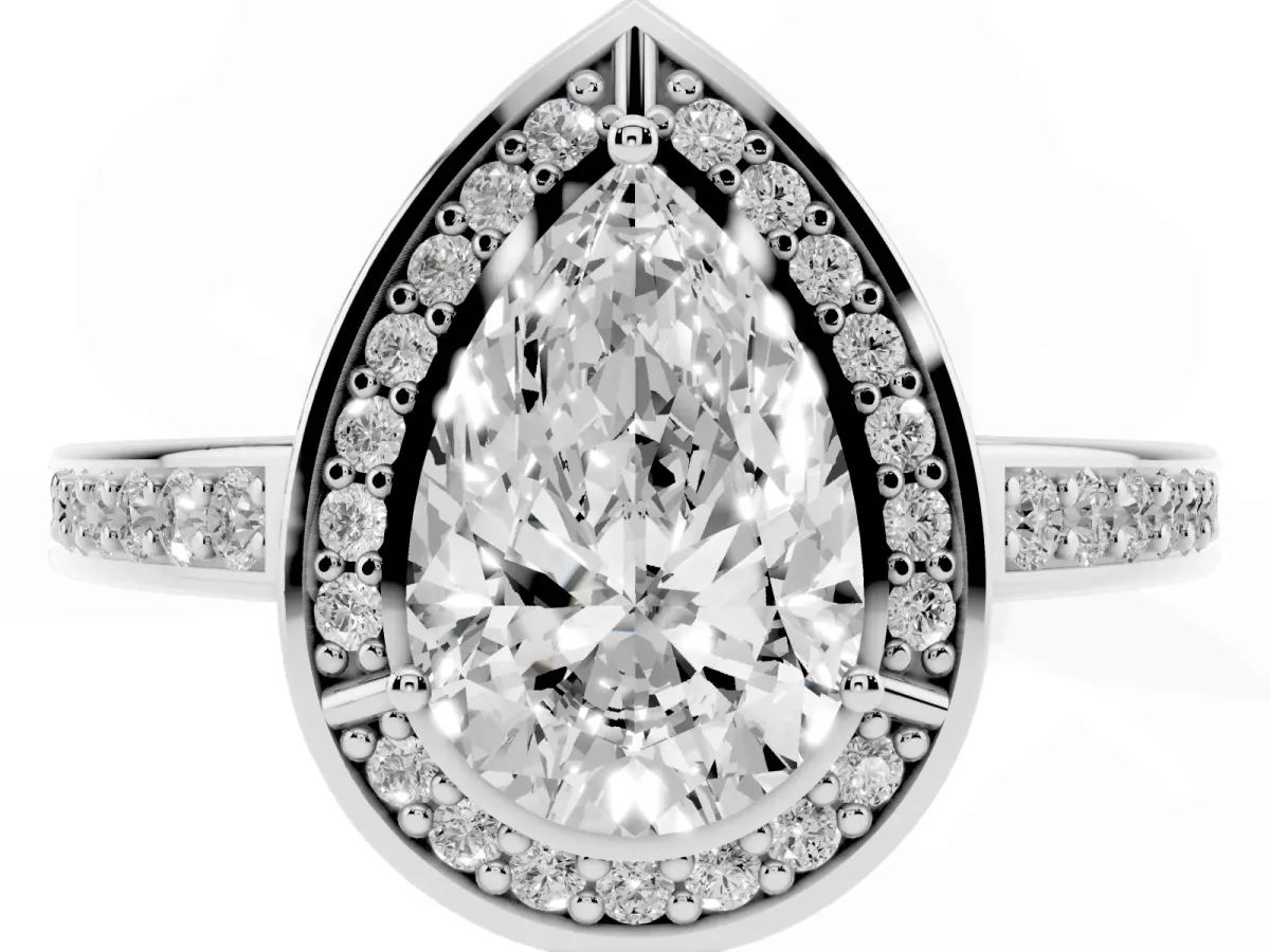 Pear Cut Cut Halo Pave Split Shank Prong Setting Ring Platinum