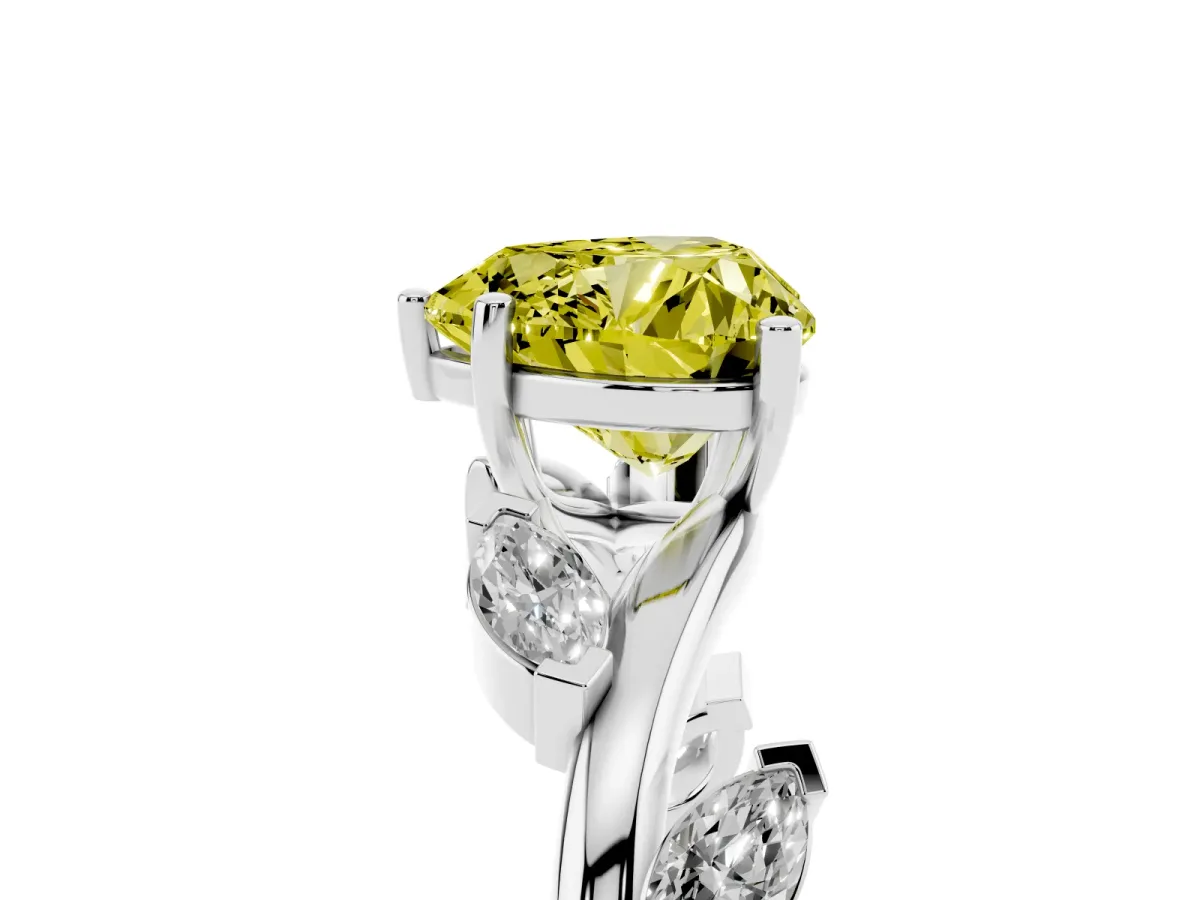 Fancy Yellow Heart Cut Solitaire Twisted Band Marquise Accent Prong Setting Ring Silver