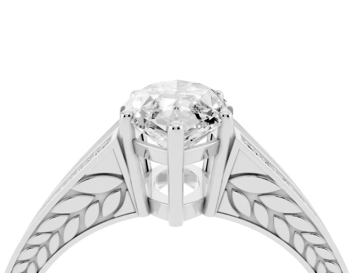 Marquise Cut Diamond Split Shank Ring with Pavé Band and Four-Prong Setting Silver