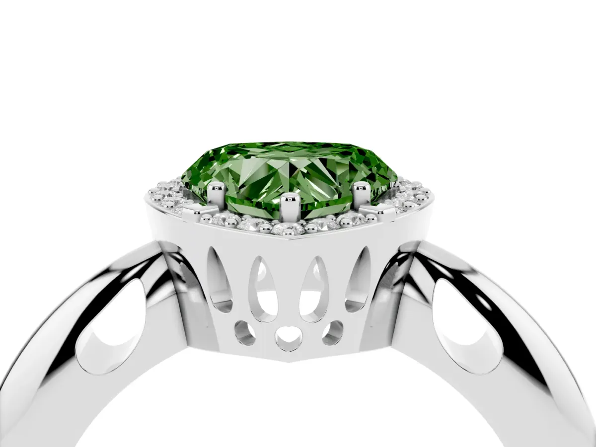 Fancy Green Heart Cut Cut Diamond Halo Engagement Ring with Split Shank and Four-Prong Setting Silver