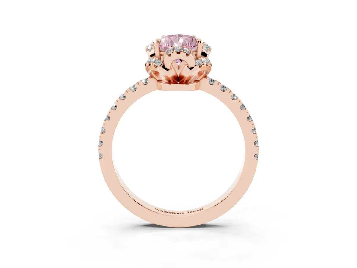 Fancy Pink Pear Cut Diamond Halo Pave Band with Four-Prong Setting Rose gold