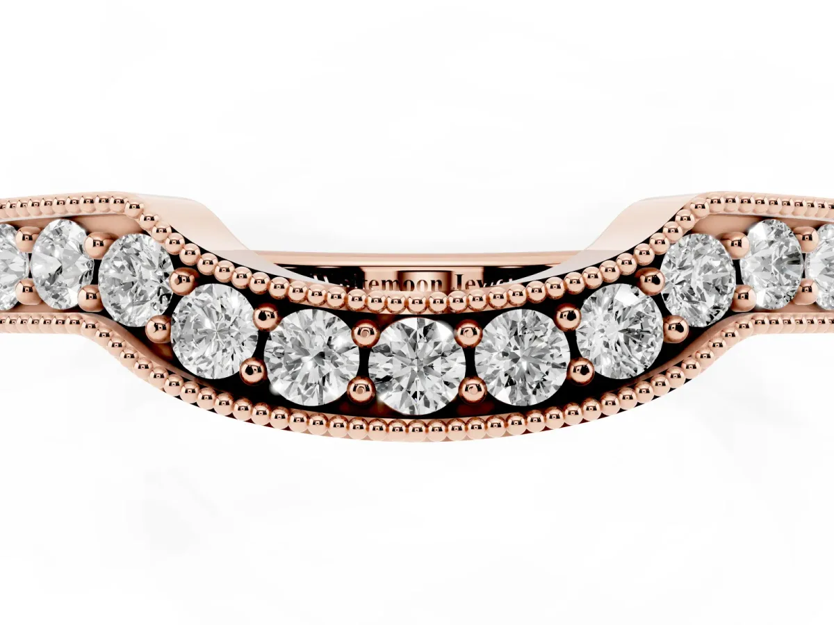 Curved Round Diamond Band with Milgrain Pavé Setting Rose gold