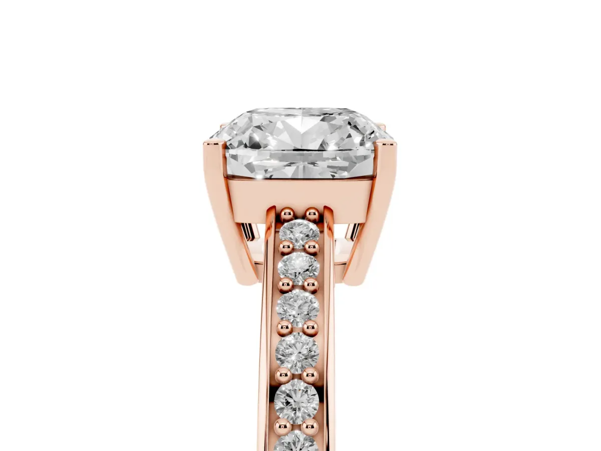 Cushion Cut Solitaire Pavé Band Prong Setting Ring Rose gold