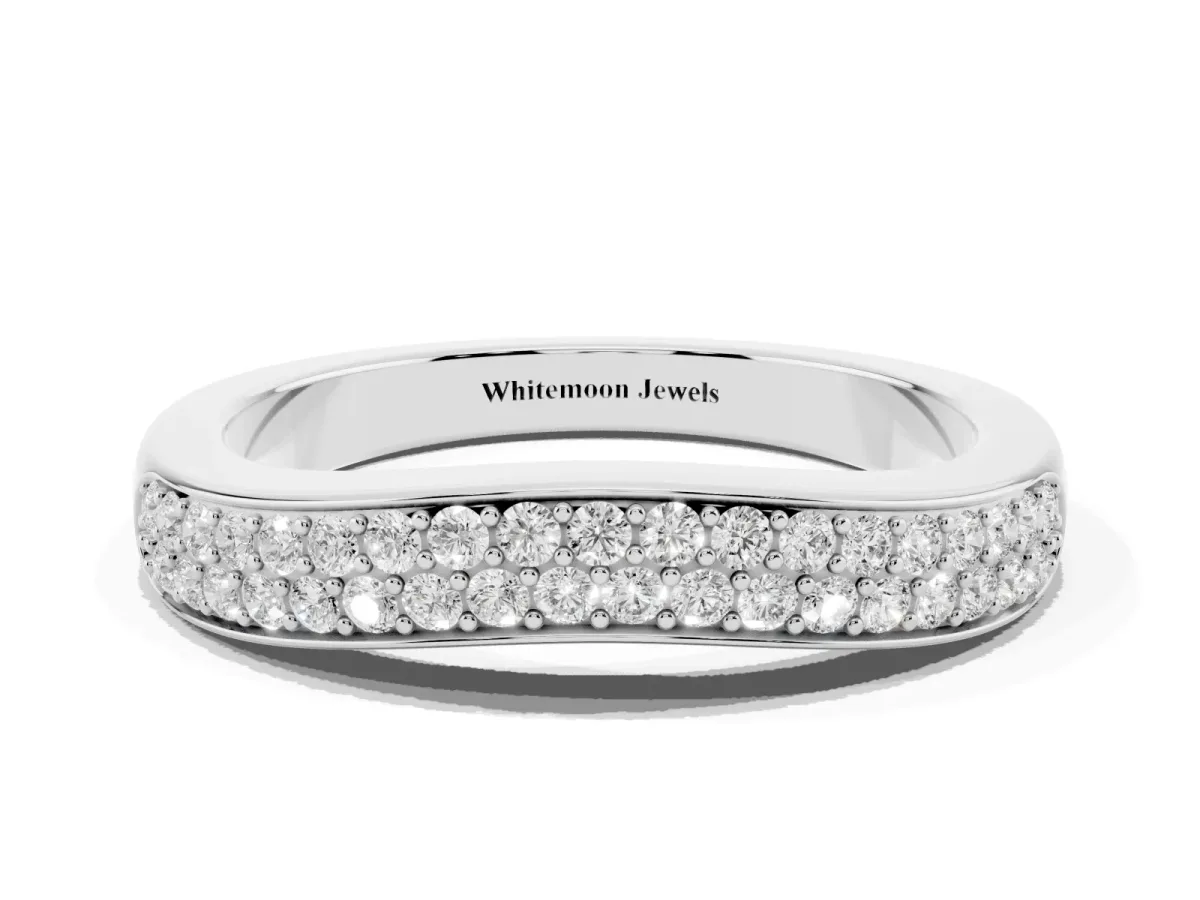 Pavé Round Diamond Contour Band Silver