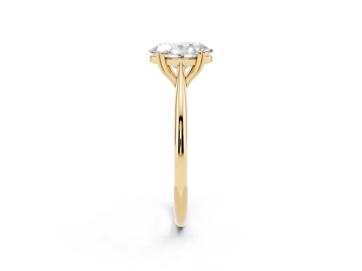 Oval Cut Solitaire Diamond Ring with Six-Prong Setting and Classic Band Yellow gold