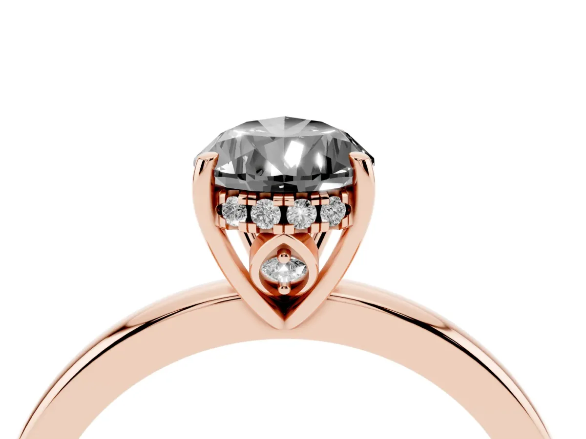 Fancy Black Pear Cut Solitaire Diamond Ring with Prong Setting and Plain Band Rose gold