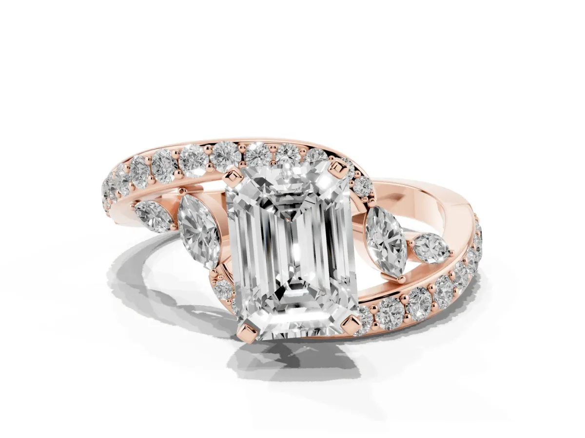 Emerald Cut Solitaire with Pavé Twist Band and Four-Prong Setting Rose gold