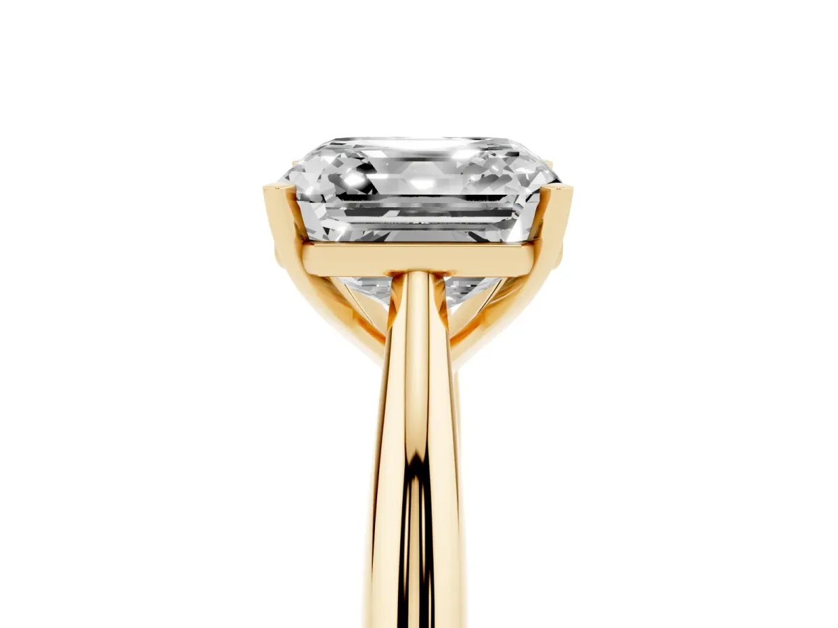 Asscher Cut Diamond Solitaire Engagement Ring with Cathedral Setting and Four-Prong Mount Yellow gold