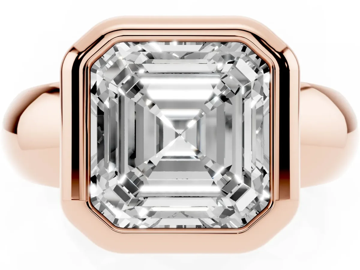 Bezel Set Asscher Cut Solitaire Ring with Wide Band Rose gold