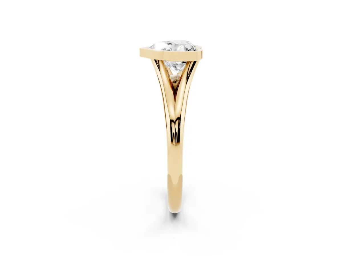Bezel Set Heart Cut Cut Solitaire Ring with Tapered Band Yellow gold
