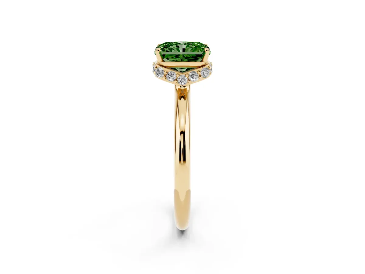 Fancy Green Radiant Cut Brilliant Solitaire Engagement Ring with Six-Prong Setting and Classic Band Yellow gold