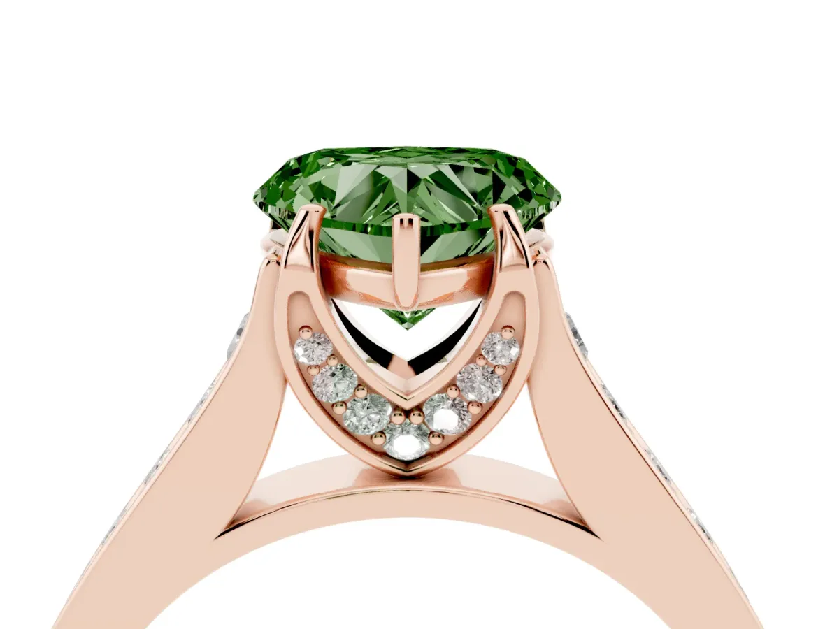 Fancy Green Heart Cut Brilliant Cut Diamond Engagement Ring with Pavé Band and Four-Prong Setting Rose gold