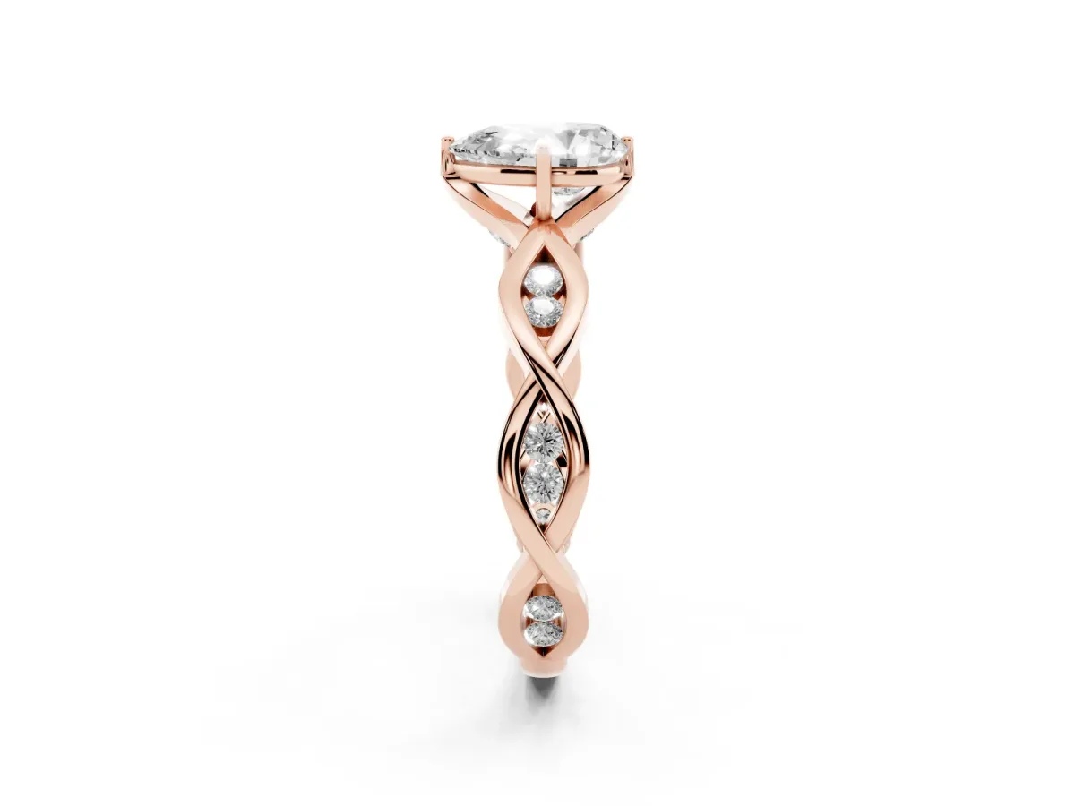 Pear Cut Solitaire Twist Band with Leaf Prong Setting Rose gold