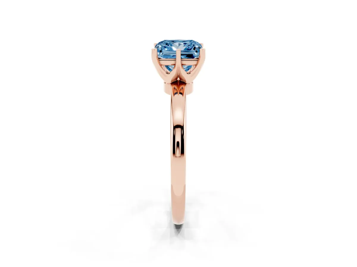 Fancy Blue Princess Cut Solitaire Diamond Ring with Six-Prong Setting on a Classic Band Rose gold