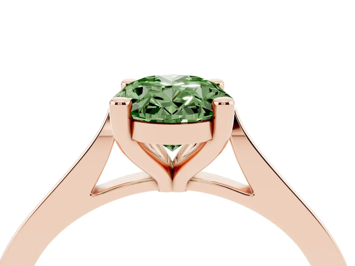 Fancy Green Oval Cut Solitaire Diamond Ring with Four-Prong Setting and Tapered Band Rose gold