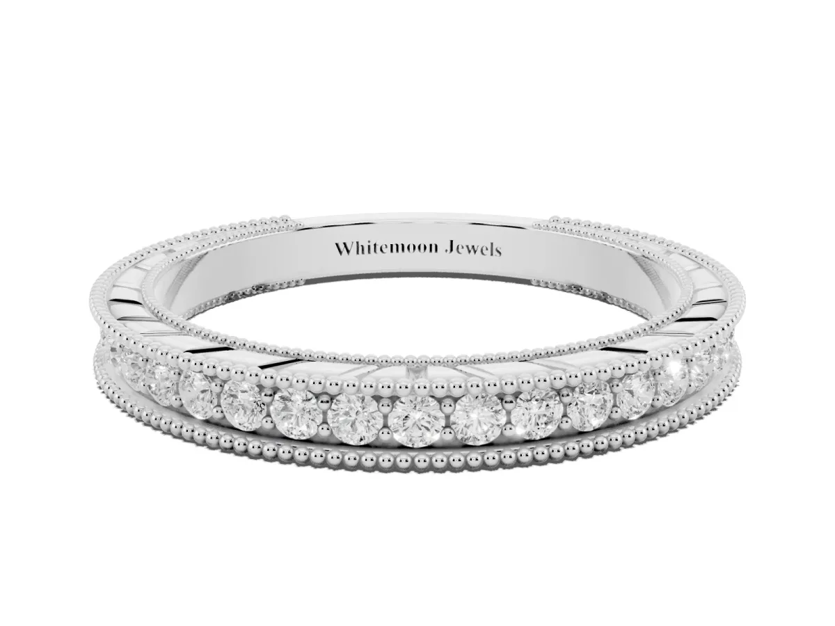 Round Cut Diamond Milgrain Eternity Band with Channel Setting Silver