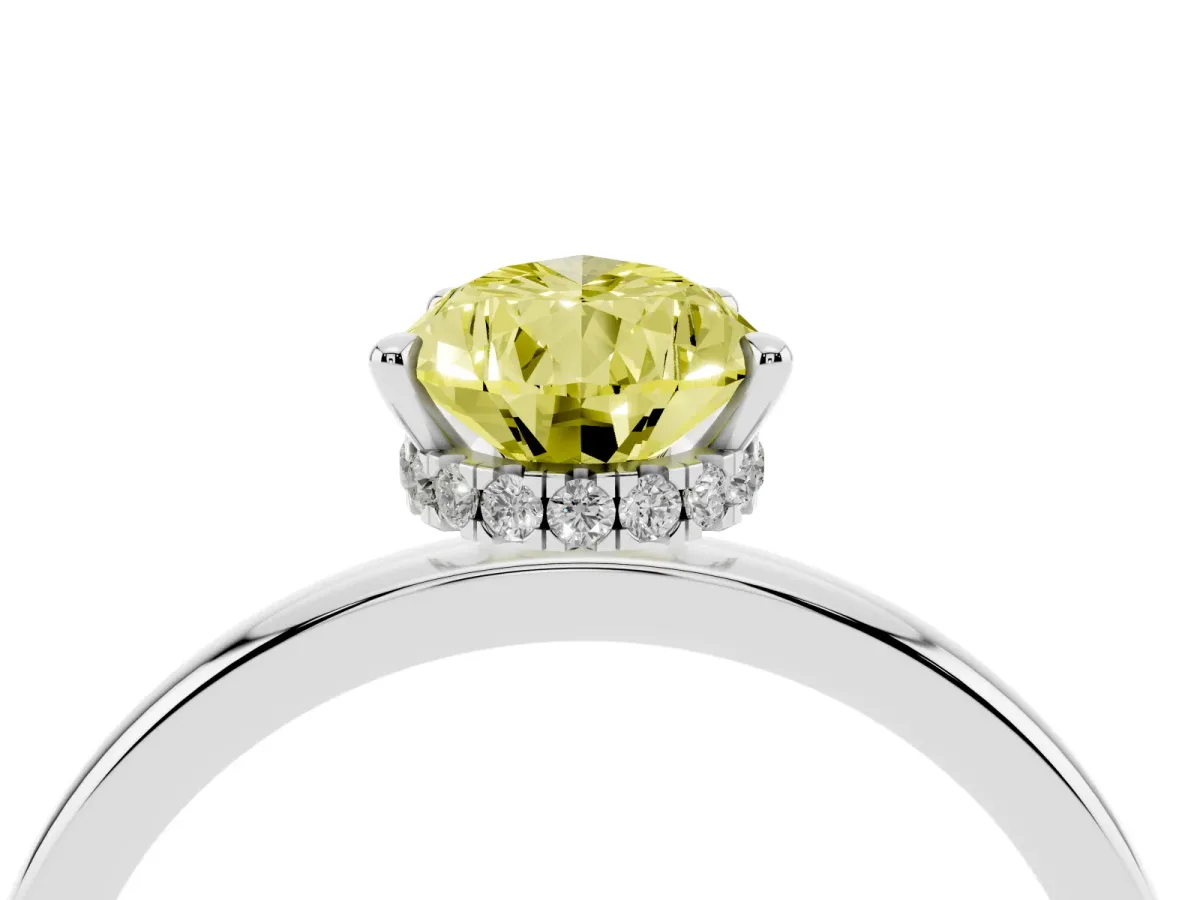 Fancy Yellow Pear Cut Solitaire Engagement Ring with Cathedral Band and Four-Prong Setting Silver
