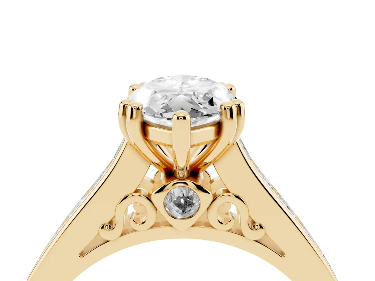 Marquise Cut Cut Channel Set Solitaire Engagement Ring with Prong Setting Yellow gold