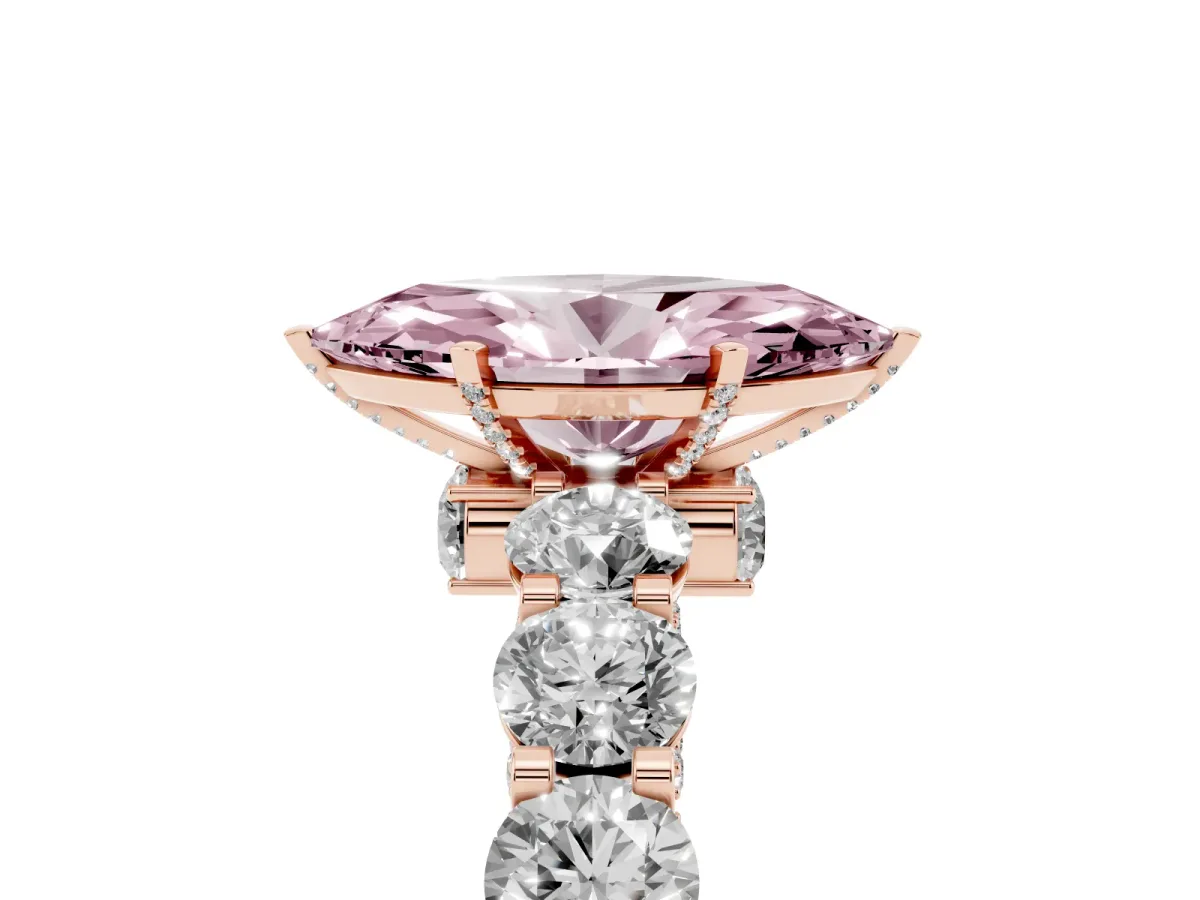 Fancy Pink Marquise Cut Diamond Side Stone Engagement Ring with Four-Prong Setting Rose gold